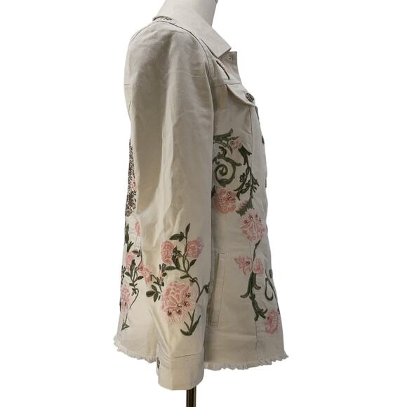 CHICO'S Beaded LEOPARD EMBROIDERED FLORAL Western DENIM JEAN Jacket 0 US 4/6 - Picture 12 of 14